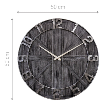 Large 50cm NeXtime York wall clock with wooden and metal design, silent operation, perfect for modern home decor.