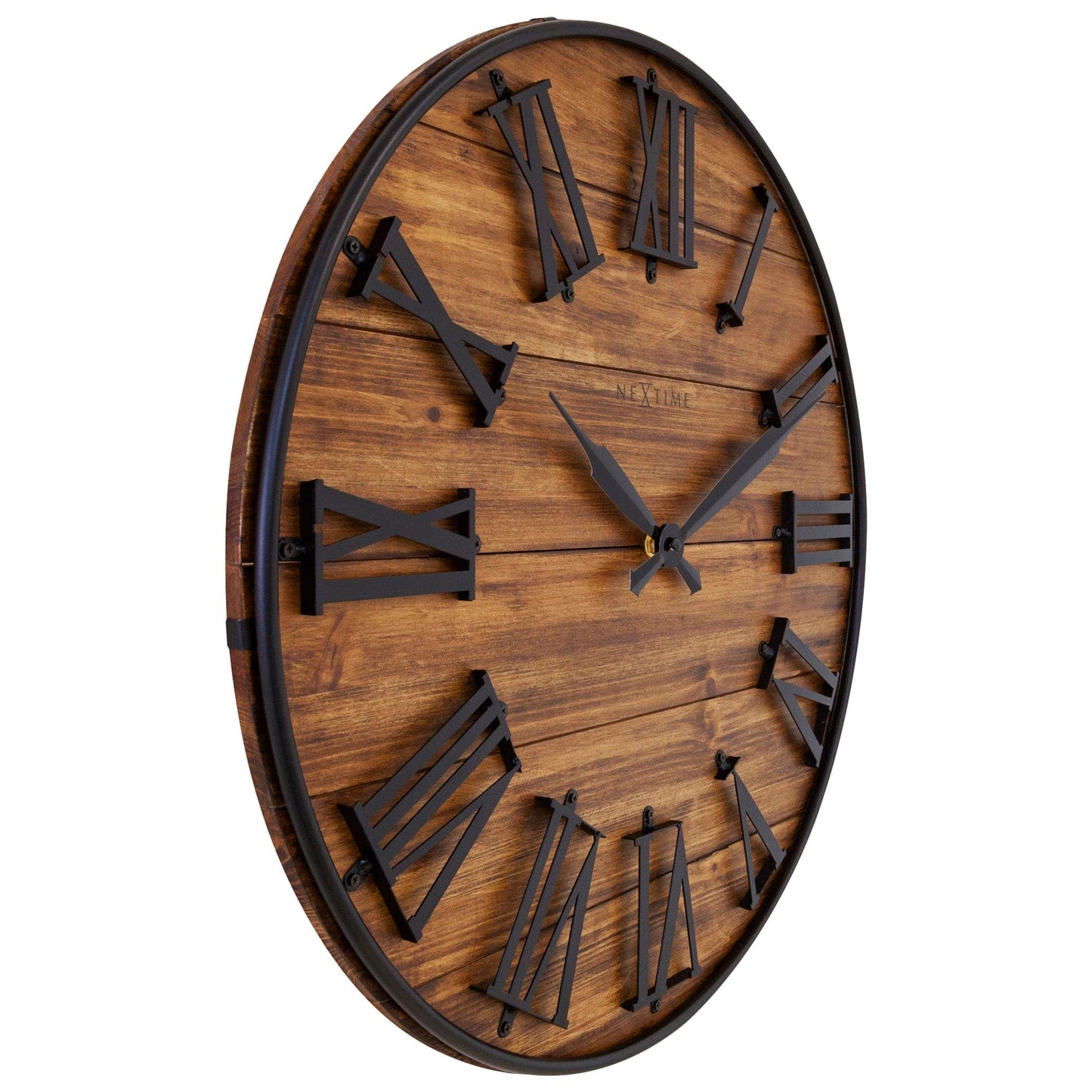 Large Wall Clock - 50cm - Silent - Dark Wood  Metal - "Manchester"