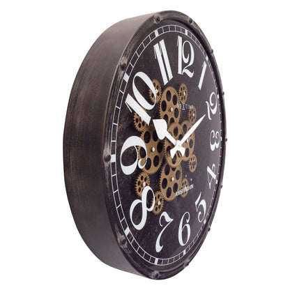 NeXtime Clocks Moving Gear Wall Clock "Henry", 50cm, showing gears and intricate design on the left side.