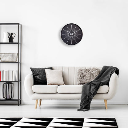 NeXtime wandklok van 40cm met metalen frame, stille werking en modern ontwerp in de "Excentric" stijl.