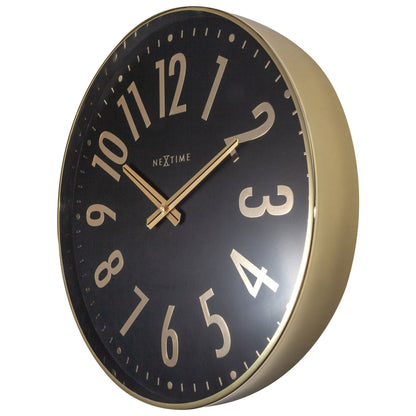 NeXtime Clocks Alchemy 40cm silent metal wall clock showing a sleek, modern design on the right side.