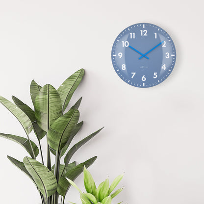 Large NeXtime Duomo 50cm wall clock with domed glass lens, silent operation, featuring a clear, stylish glass design.