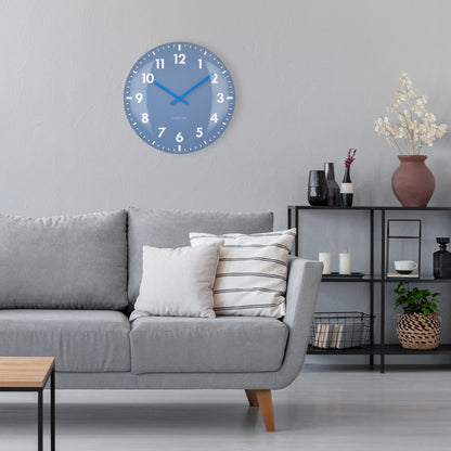 Large NeXtime Duomo 50cm wall clock with domed glass lens, silent operation, stylish glass design for interior decor.