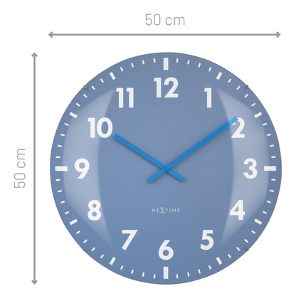 Large NeXtime Clocks Duomo 50 wall clock with a 50cm domed glass lens, silent mechanism, and sleek glass design.
