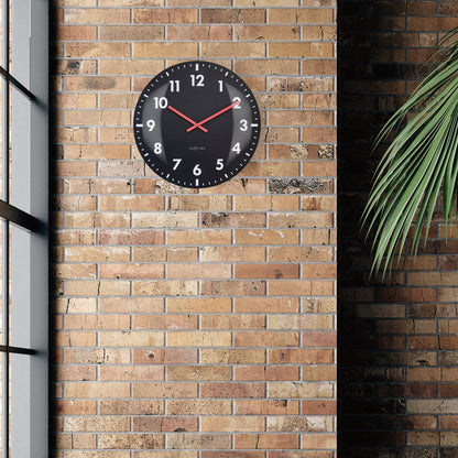 NeXtime Clocks large wall clock with 50cm domed glass lens, silent mechanism, modern design, labeled "Duomo 50".