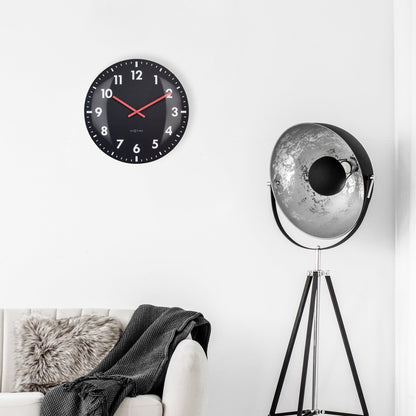 Large NeXtime Duomo 50cm wall clock with domed glass lens, silent movement, and modern design.