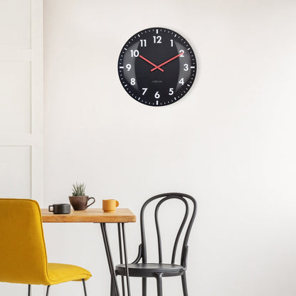 Large NeXtime Duomo 50cm wall clock with domed glass lens, silent operation, and modern design.