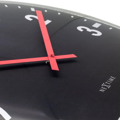 Large NeXtime Clocks wall clock with a 50cm domed glass lens, silent operation, featuring a stylish design and clear clock face.