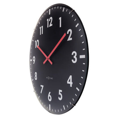 Large NeXtime Duomo 50cm wall clock with domed glass lens, silent mechanism, and classic design, shown from the right side.