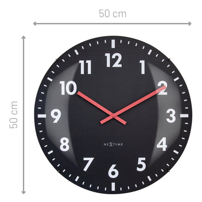Large NeXtime Duomo 50cm wall clock with domed glass lens, silent movement, and classic design for stylish wall decor.