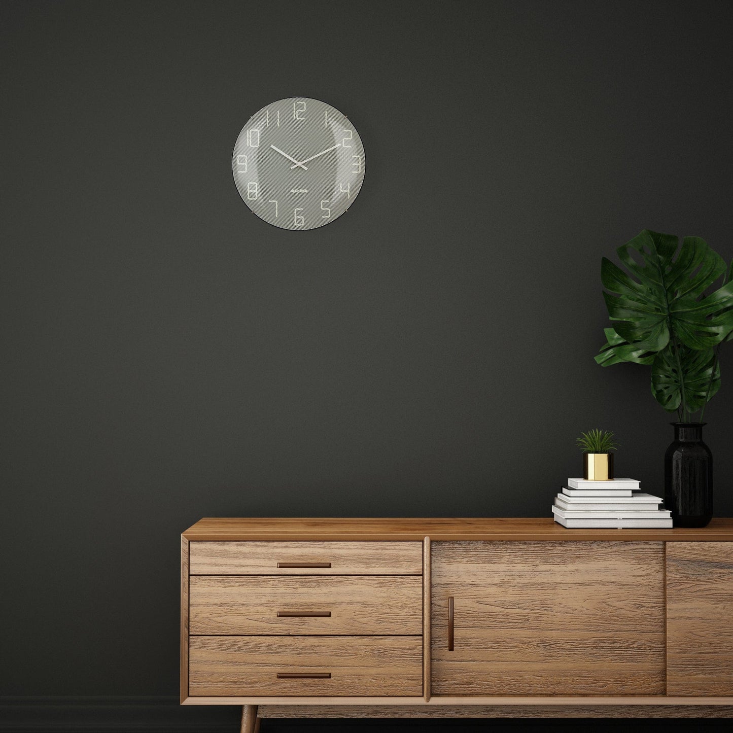 Wall Clock 35cm Domed Glass Lens - Silent - Glass -"Shade"