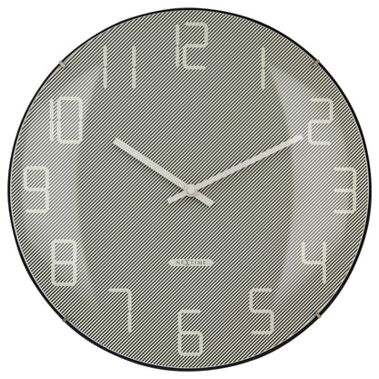 NeXtime Clocks wall clock with 35cm domed glass lens, silent mechanism, and modern design featuring a glass "Shade" finish.