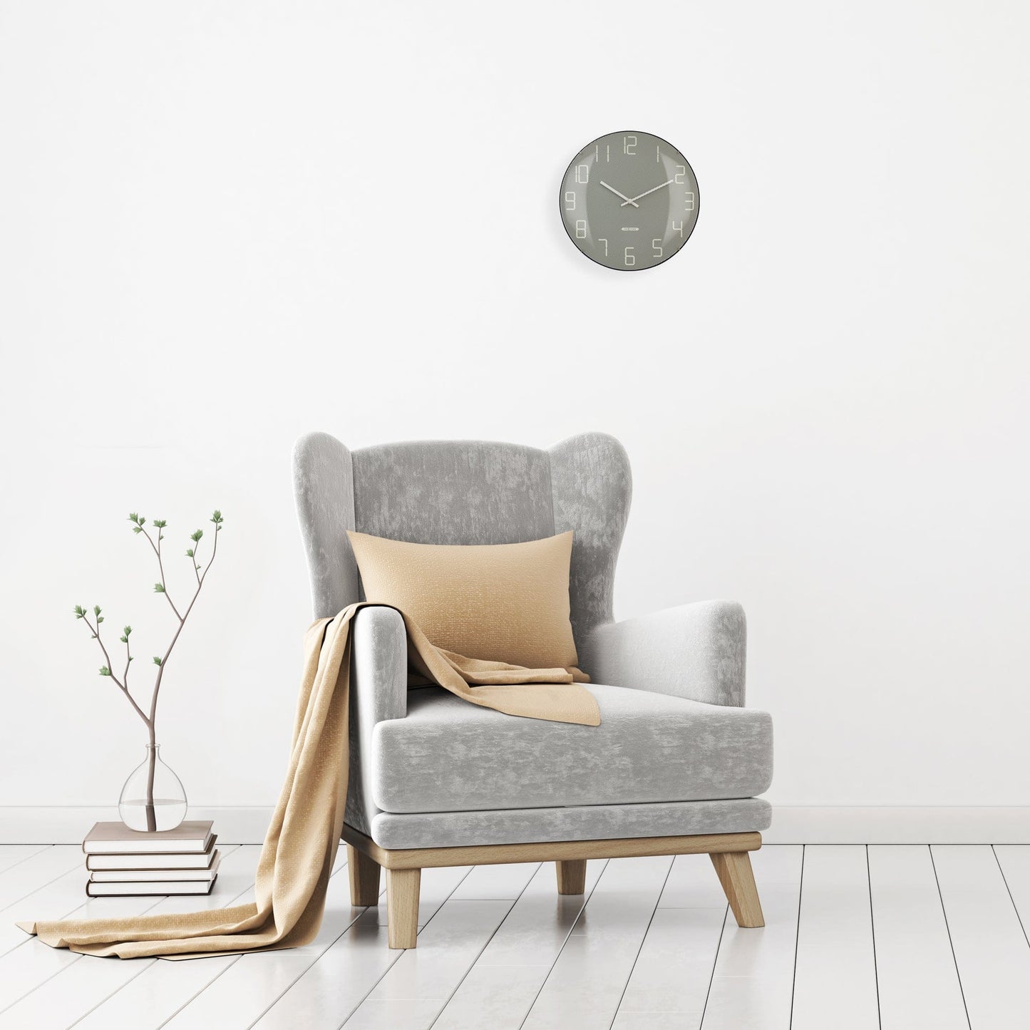 Wall Clock 35cm Domed Glass Lens - Silent - Glass -"Shade"