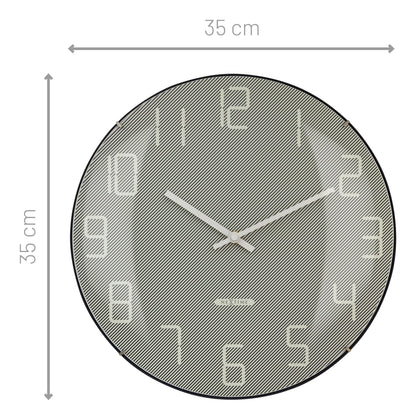 NeXtime Clocks wall clock with 35cm diameter domed glass lens, silent operation, featuring a stylish glass "Shade" design.
