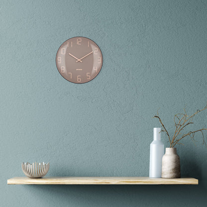 NeXtime Clocks wall clock with 35cm domed glass lens, silent mechanism, and modern design, featuring a stylish shade finish.
