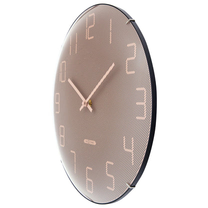 NeXtime Clocks wall clock with 35cm domed glass lens, silent operation, featuring a sleek glass "Shade" design.