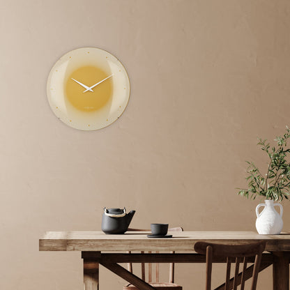 Large NeXtime wall clock with 50cm domed glass lens, silent mechanism, and modern design in a natural indoor setting.
