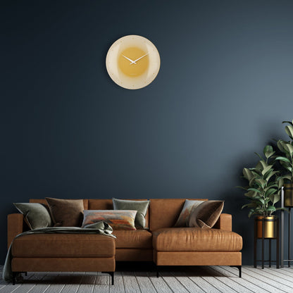 Large NeXtime wall clock with 50cm domed glass lens, silent operation, featuring a sleek glass design and deep black finish.
