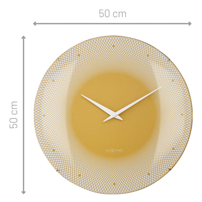 Large NeXtime wall clock with 50cm domed glass lens, silent operation, modern design, and deep 50cm diameter.