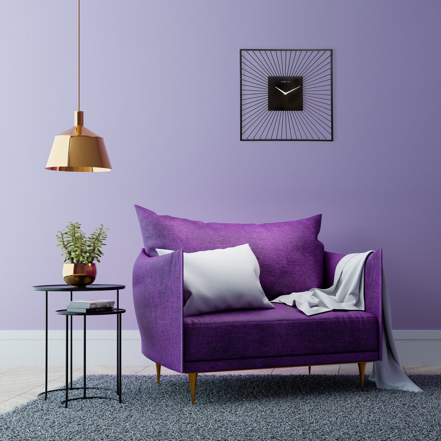 Wall Clock 45x45x15cm - Silent - Black - Metal - "Vasco Square"