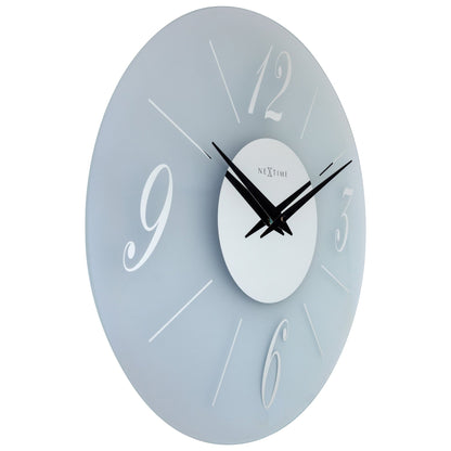 NeXtime Clocks Dali Round wall clock with 43cm glass frosted and mirror finish, silent operation, and modern design.