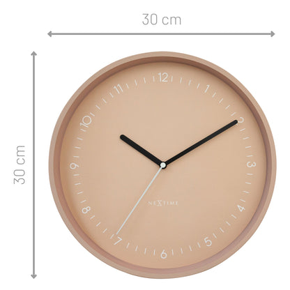 NeXtime Clocks Berlin wall clock, 30cm aluminium silent clock with modern design, shown on wall in a contemporary setting.
