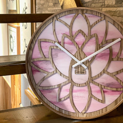 Wall clock 40cm - Silent - Pink - Wood - "Lotus"