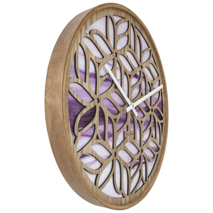 NeXtime wandklok van 40cm, stil, paars, houten ontwerp met Yogi print, linkszichtbare afbeelding