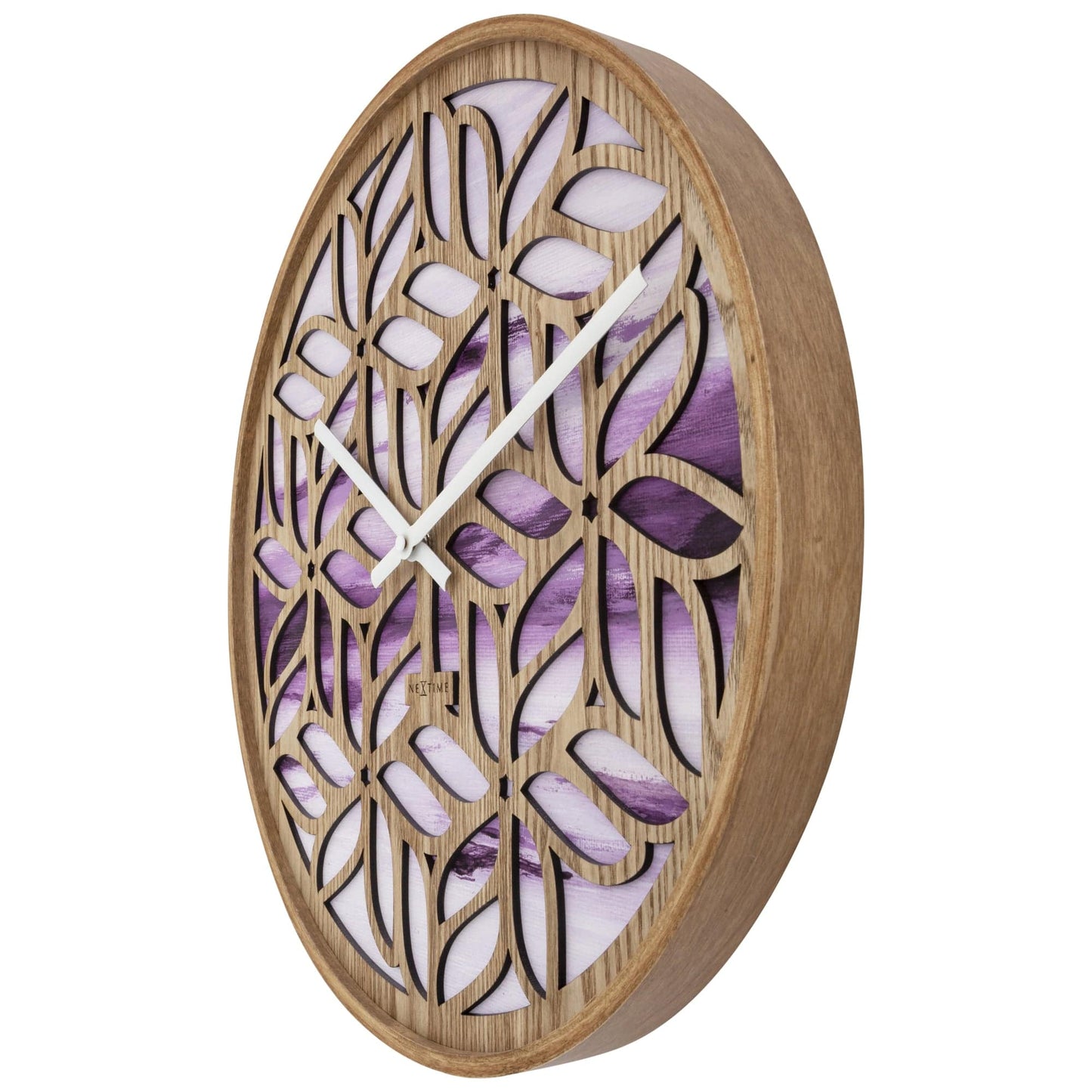 Wall clock 40cm - Silent - Purple - Wood - "Yogi"