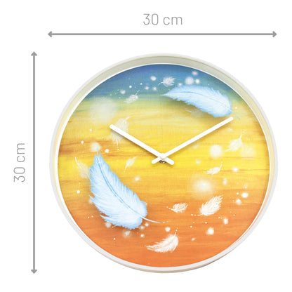 NeXtime wandklok van 30 cm met stille werking en multicolleur ontwerp met veerpatronen, gemaakt van plastic.
