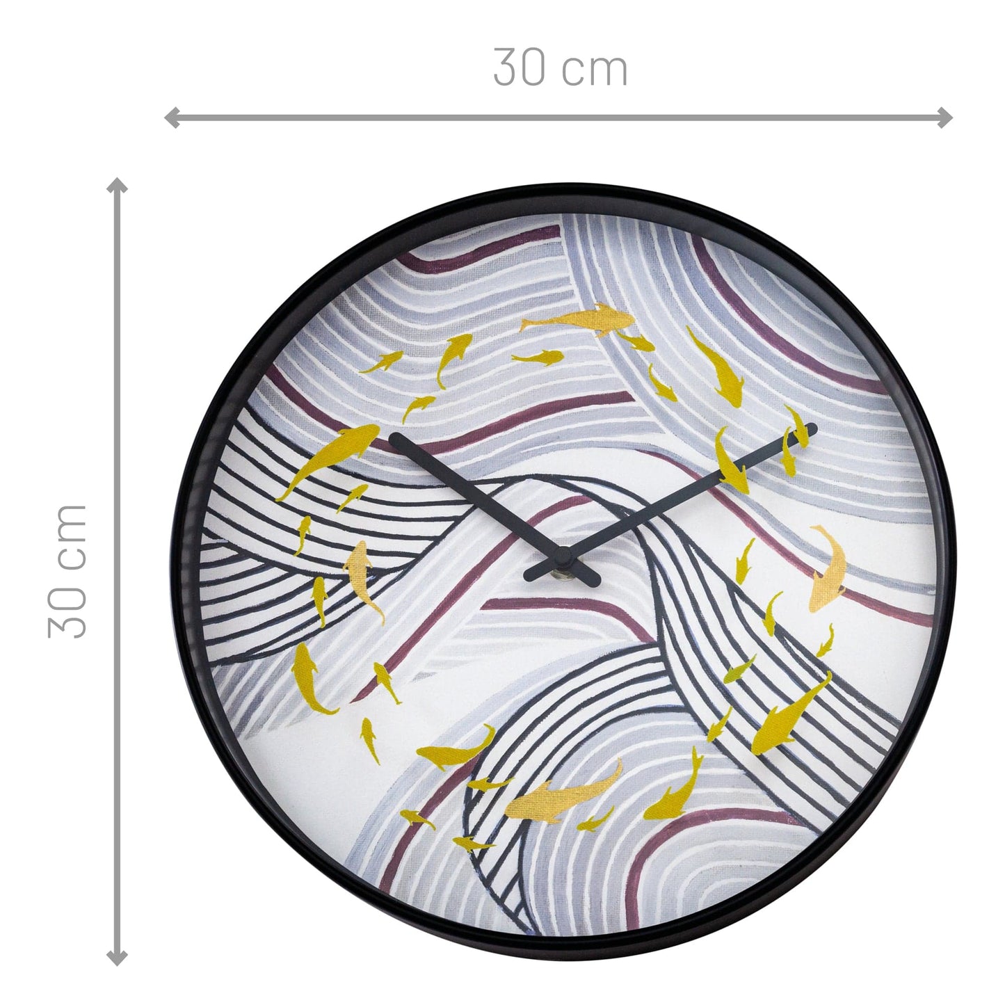 Wall clock 30cm - Silent - Grey - Plastic - "Koi"