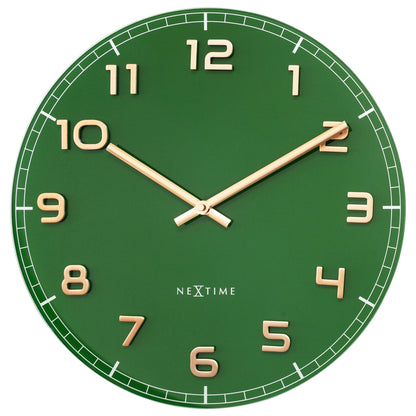 Wall clock 40cm - Silent - Green - Glass/Aluminium - "Classy Medium" | Florazo