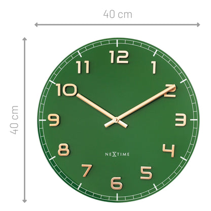 Wall clock 40cm - Silent - Green - Glass/Aluminium - "Classy Medium" | Florazo