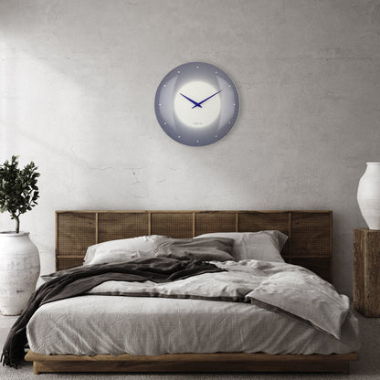 Large NeXtime wall clock with 50cm diameter, domed glass lens, silent operation, and modern design for interior decor.