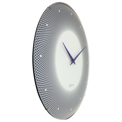 Large NeXtime wall clock with 50cm diameter domed glass lens, silent mechanism, and modern design.