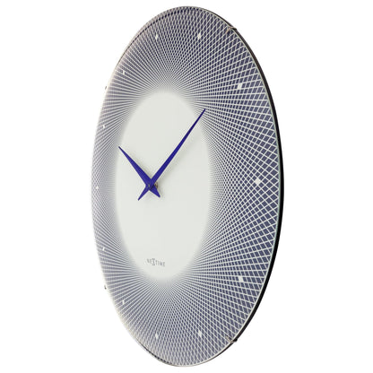 Large NeXtime wall clock with 50cm domed glass lens, silent operation, black frame, and clear clock face.
