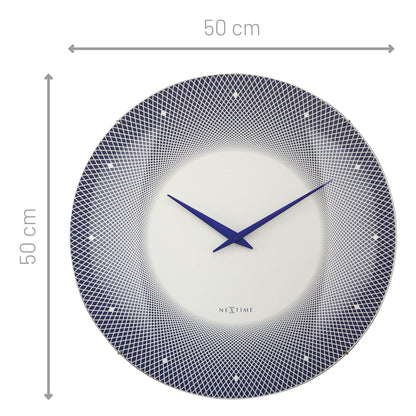Large NeXtime wall clock with 50cm domed glass lens, silent operation, and deep black finish, featuring a modern design.