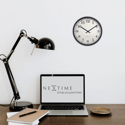 NeXtime Dickens wall clock, 30cm, black and white plastic design, silent mechanism, modern decorative timepiece