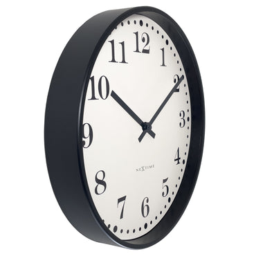 Wall clock 30cm-Silent-Black/White-Plastic-NeXtime 'Dickens'