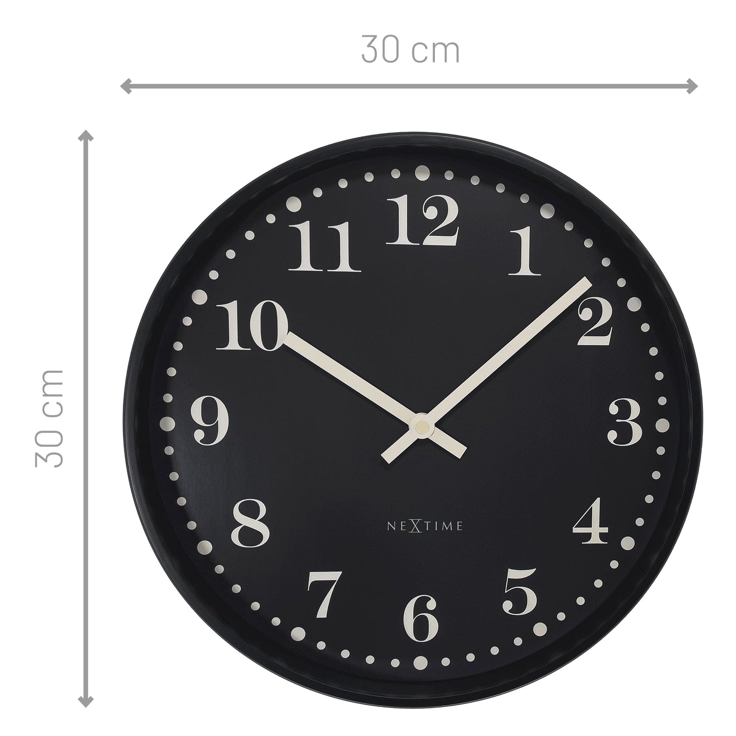 Wall clock 30cm-Silent-Black/White-Plastic-NeXtime 'Dickens'