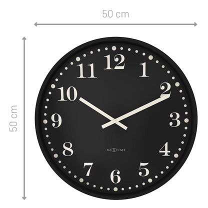 NeXtime Dickens Large wall clock, 50cm, silent quartz movement, black and white plastic design for modern home decor