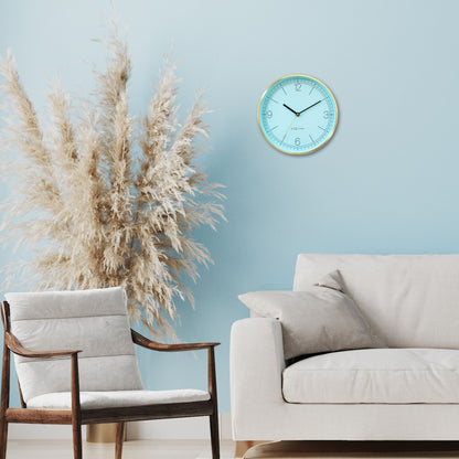 NeXtime Bolero wandklok met turquoise, wit en zwart metalen wijzers, 25 cm stil en modern design