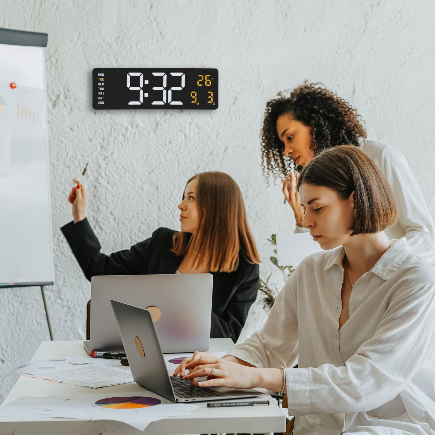 Digital wall/alarm clock 38.8x12.9x3.2cm-Black-ABS-NeXtime 'Super Digi'