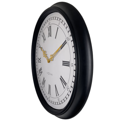 Large black and grey plastic wall clock by NeXtime Clocks, 76cm with minimalist design and clear time display.