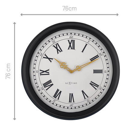 Large 76cm black and grey plastic wall clock by NeXtime Clocks, featuring a modern design inspired by Chopin.