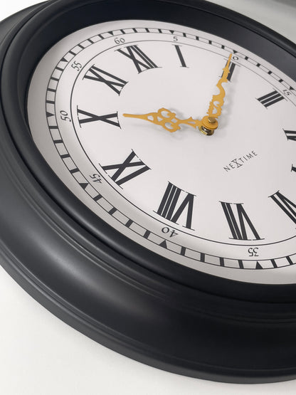 NeXtime Chopin wall clock, 40cm, silent operation, black and grey plastic design, classic round shape with clear clock face.