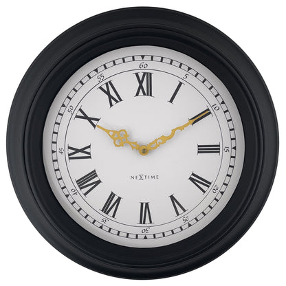 NeXtime Chopin black and grey 40cm silent wall clock with plastic frame showing the clock face and hands.