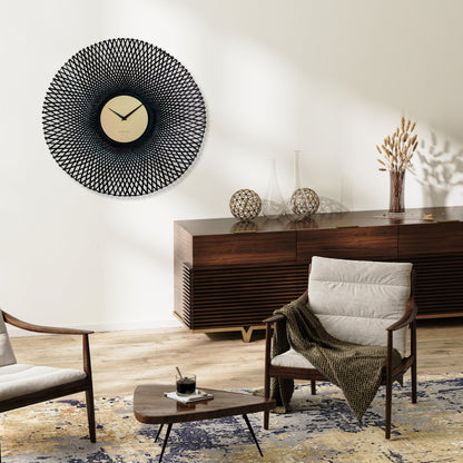 Brown and black NeXtime Vortex wall clock, 60cm silent bamboo design with modern, minimalist style.