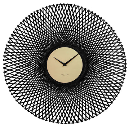 NeXtime Vortex wall clock, 60cm silent clock with brown and black bamboo design, modern round shape, front view image