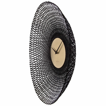 NeXtime Vortex wall clock, 60cm diameter, silent design, brown and black bamboo finish, right side view.